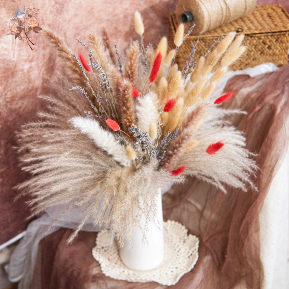 Pampas Grass Decor - Ramo de Flores Secas Naturales de