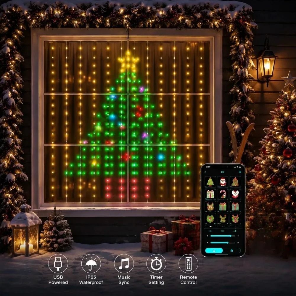 Luces LED de cortina navideñas - Home Decor Free App reseña y precio